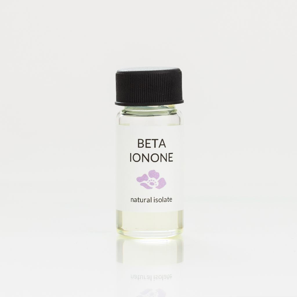Bottle of Beta Ionone natural isolate on a white background